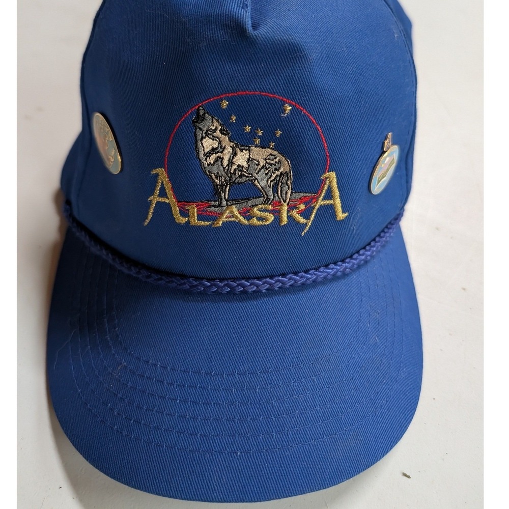 Unisex Unbranded Blue Alaska Wolf Trucker Hat OS Good Snapback Pins Rope Vintage